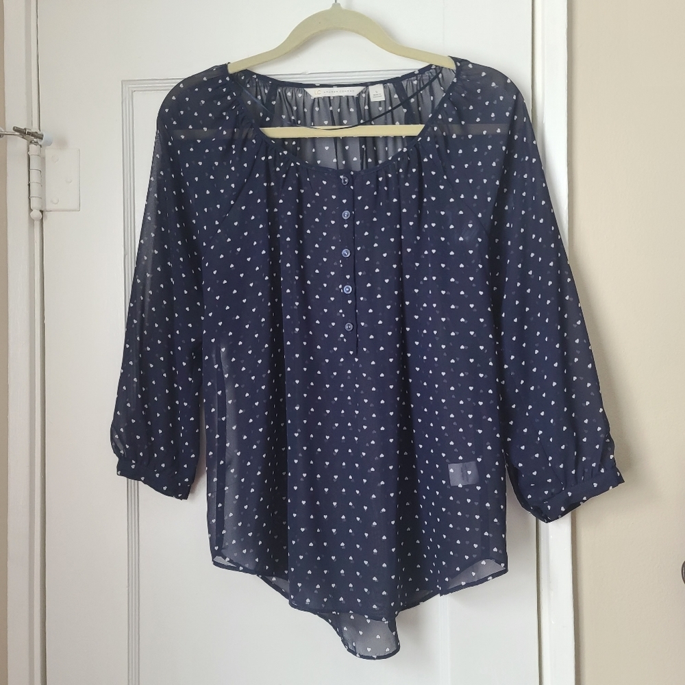 LC Navy Sheer Three Quarter Length Blouse, Small - Picture 1 of 6